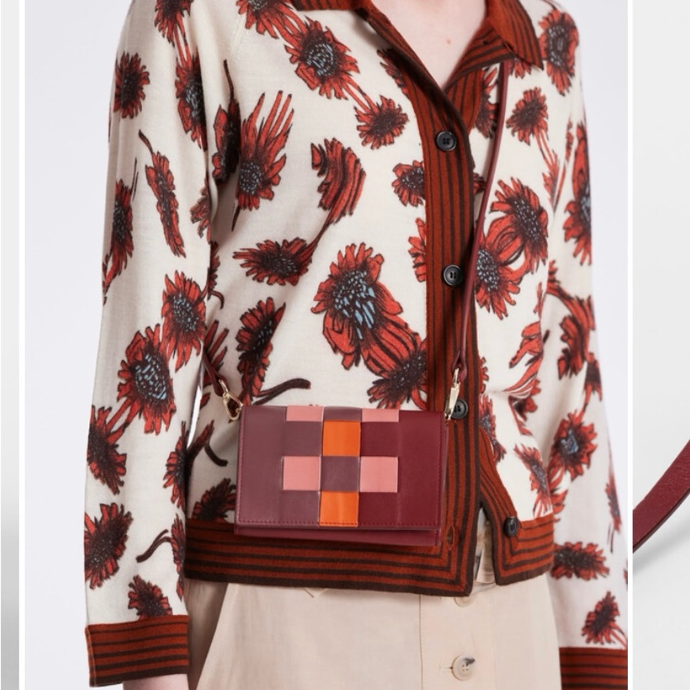 Paul Smith 
Burgundy Leather ‘Screen Check’ Tri-Fold Purse